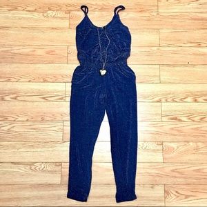 H&M Blue/Gold Metallic Harem Pant Slinky Jumpsuit